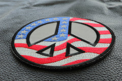 Peace Sign Patch with American Flag for Sewing on to  Jackets - 4x4 inch