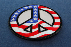 Peace Sign Patch with American Flag for Sewing on to  Jackets - 4x4 inch