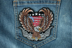 Patriotic Biker Eagle Patch Iron on applique - 4x3.8 inch