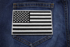 Black and White American Flag Patch with White Borders - 5x3 inch