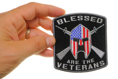 Blessed Are The Veterans American Flag Spartan Patch - 3.5x3.75 inch