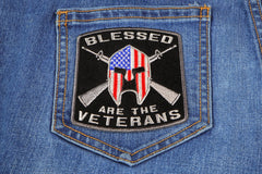 Blessed Are The Veterans American Flag Spartan Patch - 3.5x3.75 inch