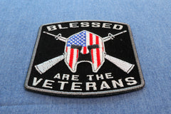 Blessed Are The Veterans American Flag Spartan Patch - 3.5x3.75 inch