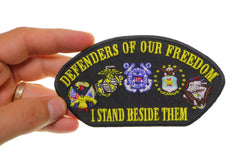 Cap Defenders Of Our Freedom I Stand Beside Them Patriotic Iron on Patch - 5x2.75 inch