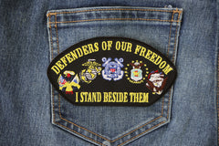 Cap Defenders Of Our Freedom I Stand Beside Them Patriotic Iron on Patch - 5x2.75 inch