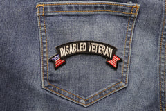 Disabled Veteran Patch with American Flag Tips - 4x1.5 inch