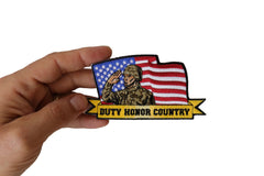 Duty Honor Country Patch Soldier Saluting with American Flag - 4.5x2.4 inch