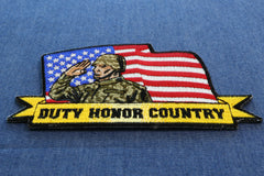 Duty Honor Country Patch Soldier Saluting with American Flag - 4.5x2.4 inch