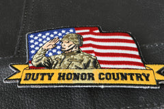 Duty Honor Country Patch Soldier Saluting with American Flag - 4.5x2.4 inch