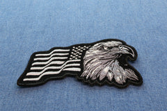 Silver Eagle US Flag Facing Right Patriotic Iron on Patch - 4x2.5 inch