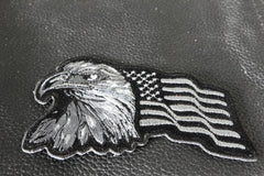 Eagle With Waving Flag Black Silver Patriotic Iron on Patch - 4x2.5 inch