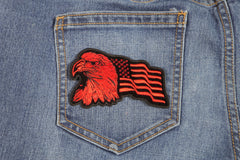 Eagle US Flag Facing Left Patriotic Iron on Patch In Red - 4x2.5 inch