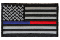 Red and Blue Line Law Enforcement and Firefighter Support American Flag Patch - 3.5x2.1 inch