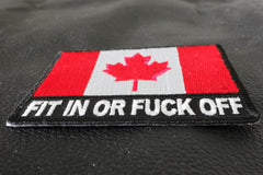 Canadian Flag Patch Fit in or Fuck Off - 3x2.6 inch