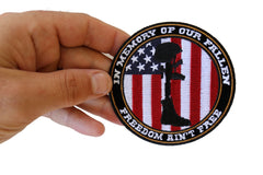 Freedom Ain't Free In Memory of Our Fallen Boot Rifle Helmet Patriotic Iron on Patch - 3.5x3.5 inch