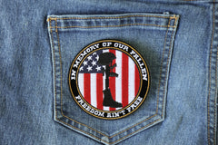 Freedom Ain't Free In Memory of Our Fallen Boot Rifle Helmet Patriotic Iron on Patch - 3.5x3.5 inch