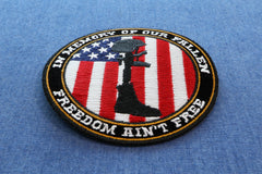 Freedom Ain't Free In Memory of Our Fallen Boot Rifle Helmet Patriotic Iron on Patch - 3.5x3.5 inch