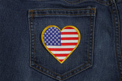 Gold Border Love US Flag Heart Patch - 3x3 inch