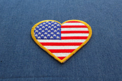 Gold Border Love US Flag Heart Patch - 3x3 inch