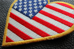 Gold Border Love US Flag Heart Patch - 3x3 inch