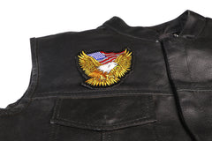 Gold Eagle Patriotic Iron on Patch With US Flag Small - 3.5x3.5 inch