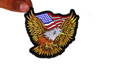 Gold Eagle Patriotic Iron on Patch With US Flag Small - 3.5x3.5 inch