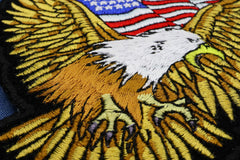 Gold Eagle Patriotic Iron on Patch With US Flag Small - 3.5x3.5 inch