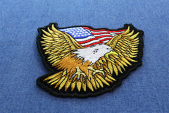 Gold Eagle Patriotic Iron on Patch With US Flag Small - 3.5x3.5 inch