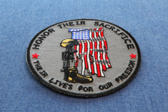 Honor Their Sacrifice Memorial Patriotic Iron on Patch - 3.5x3.5 inch