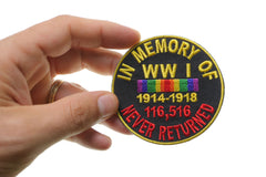 In Memory Of World War 1 Round Iron on Patch - 3x3 inch