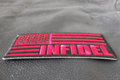 Black and Red American Flag Patch INFIDEL - 3.75x2 inch