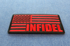 Black and Red American Flag Patch INFIDEL - 3.75x2 inch