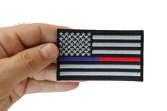 Red and Blue Line Law Enforcement and Firefighter Support American Flag Patch - 3.5x2.1 inch