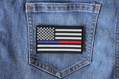 Red and Blue Line Law Enforcement and Firefighter Support American Flag Patch - 3.5x2.1 inch