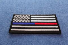 Red and Blue Line Law Enforcement and Firefighter Support American Flag Patch - 3.5x2.1 inch