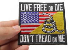 Live Free or Die Don't Tread On Me Gadsden American Flag Patriotic Iron on Patch - 3.5x3.25 inch