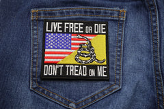 Live Free or Die Don't Tread On Me Gadsden American Flag Patriotic Iron on Patch - 3.5x3.25 inch