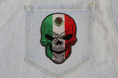 Mexican Flag Skull Patch - 3x4.3 inch