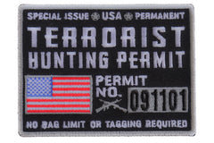 Terrorist Hunting Permit Funny Military Morale Patch - 3.75x3 inch