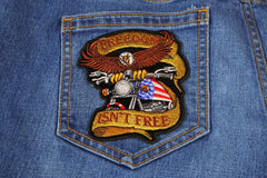 Patriotic Eagle Biker Small Iron on Patch Freedom Isn't Free - 3.75x4.25 inch