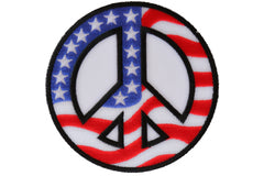 Peace Sign Patch with American Flag for Sewing on to  Jackets - 4x4 inch