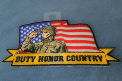 Duty Honor Country Patch Soldier Saluting with American Flag - 4.5x2.4 inch