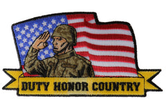 Duty Honor Country Patch Soldier Saluting with American Flag - 4.5x2.4 inch