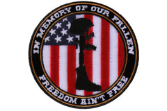 Freedom Ain't Free In Memory of Our Fallen Boot Rifle Helmet Patriotic Iron on Patch - 3.5x3.5 inch