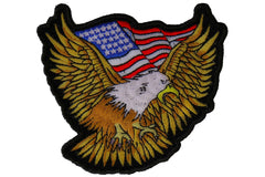 Gold Eagle Patriotic Iron on Patch With US Flag Small - 3.5x3.5 inch