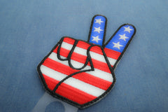 Peace Hand Sign with American Flag Patriotic Iron on Patch - 2.1x3.5 inch