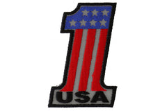 Reflective No 1 USA Patriotic Iron on Patch - 2x3 inch