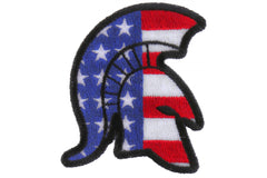 Spartan Helmet With US Flag Patriotic Iron on Patch - 3x3.5 inch