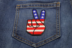 Peace Hand Sign with American Flag Patriotic Iron on Patch - 2.1x3.5 inch