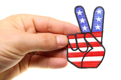 Peace Hand Sign with American Flag Patriotic Iron on Patch - 2.1x3.5 inch